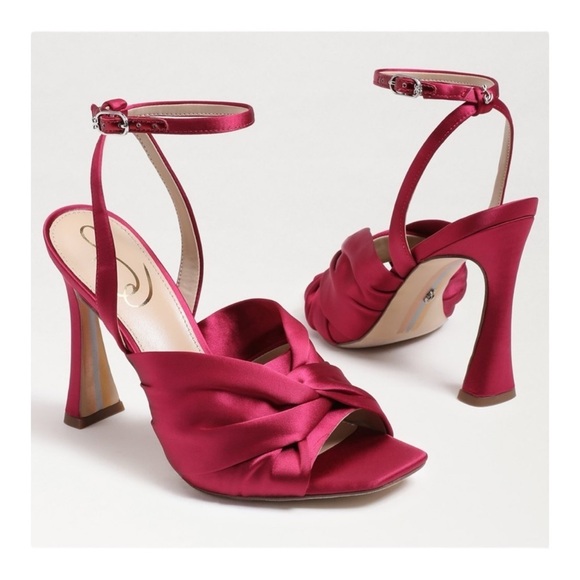 Sam Edelman Lavender Strappy Heel in Raspberry Satin - Picture 1 of 6